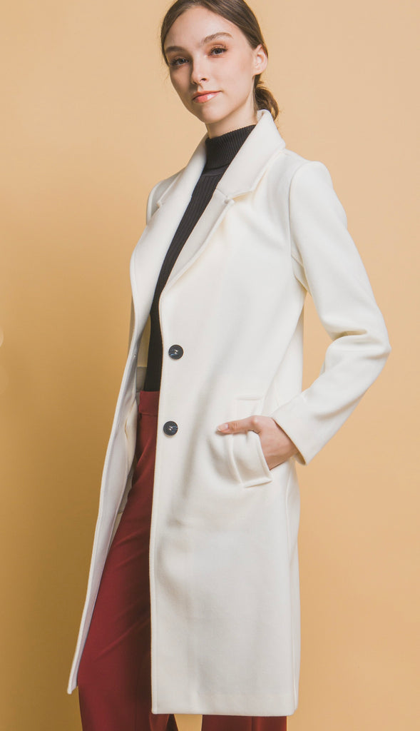 Uptown Chic Longline Notch Lapel Coat- Green