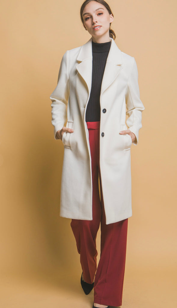 Uptown Chic Longline Notch Lapel Coat- Green