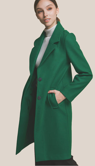 Uptown Chic Longline Notch Lapel Coat- Green