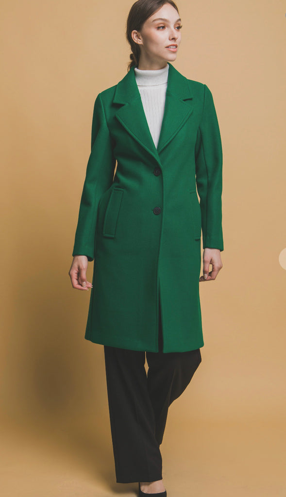 Uptown Chic Longline Notch Lapel Coat- Green