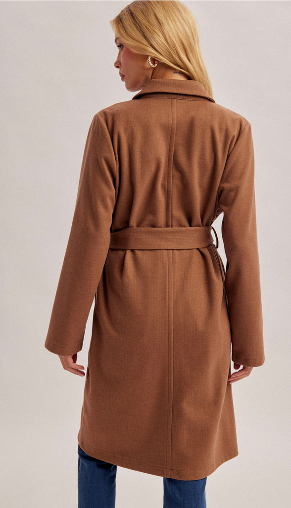 New York Minute Herringbone Belted Coat- Mocha