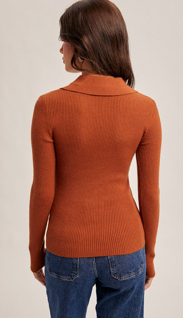 Lana Front Twist Collard Sweater Knit Top- Taupe