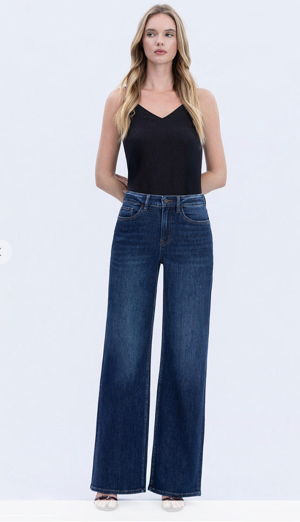 Vervet Olivia Super High Rise Full Length Wide Jeans- Dark Wash