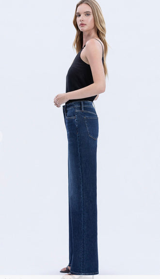 Vervet Olivia Super High Rise Full Length Wide Jeans- Dark Wash