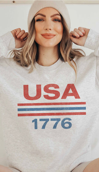 USA Est. 1776 Retro Graphic Sweatshirt- Ash Grey