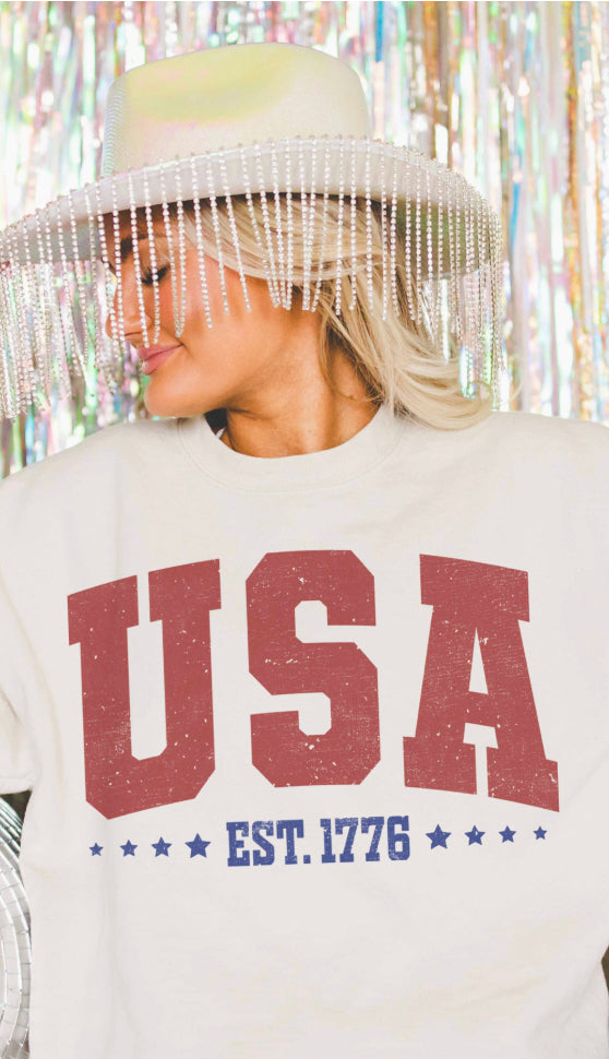USA Est. 1776 Oversized Sweatshirt- Ash Grey