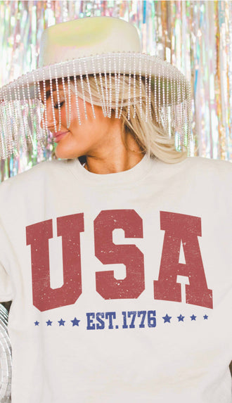 USA Est. 1776 Oversized Sweatshirt- Ash Grey