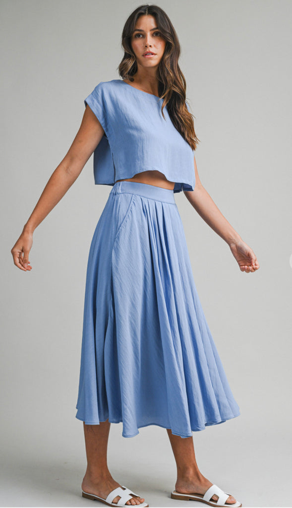 Dorit Crop Top And Midi Skirt Set- Cream