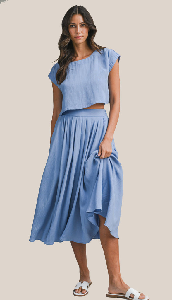 Dorit Crop Top And Midi Skirt Set- Cream