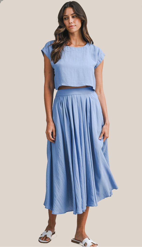 Dorit Crop Top And Midi Skirt Set- Cream
