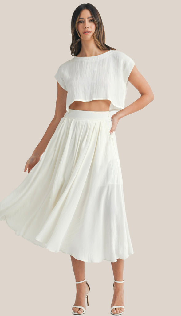 Dorit Crop Top And Midi Skirt Set- Cream