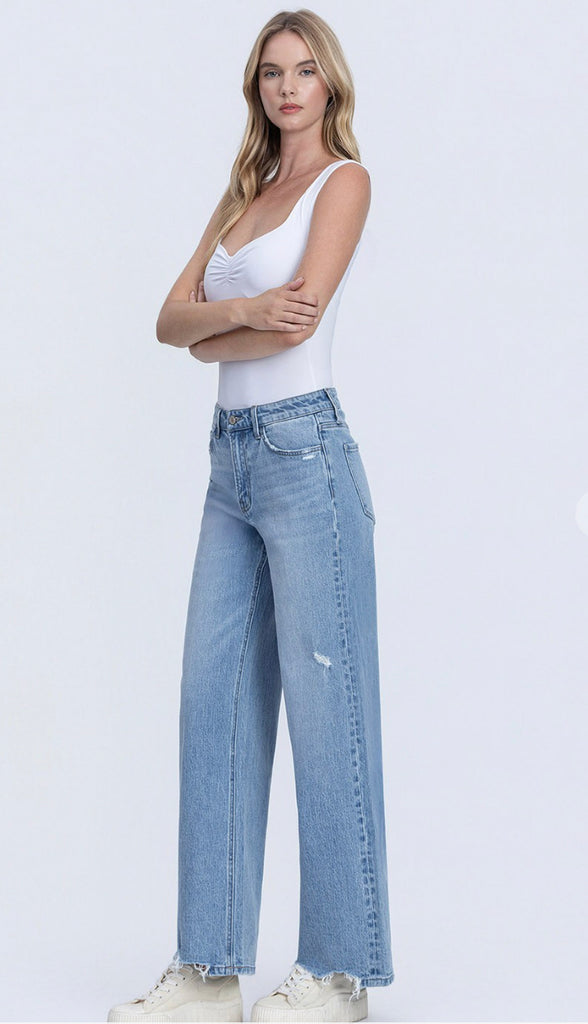 Vervet Olivia High Rise Wide Leg Jeans- Medium/Light Wash