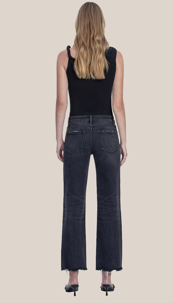 Vervet Mid Rise Distressed Hem Slim Wide Jeans- Black