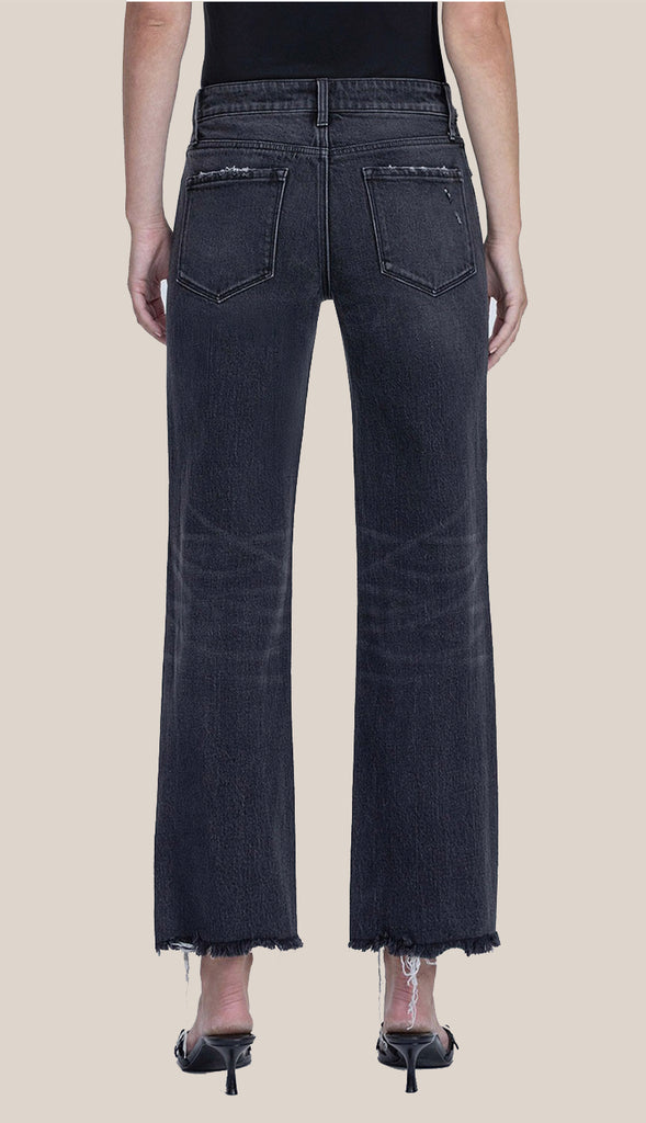 Vervet Mid Rise Distressed Hem Slim Wide Jeans- Black