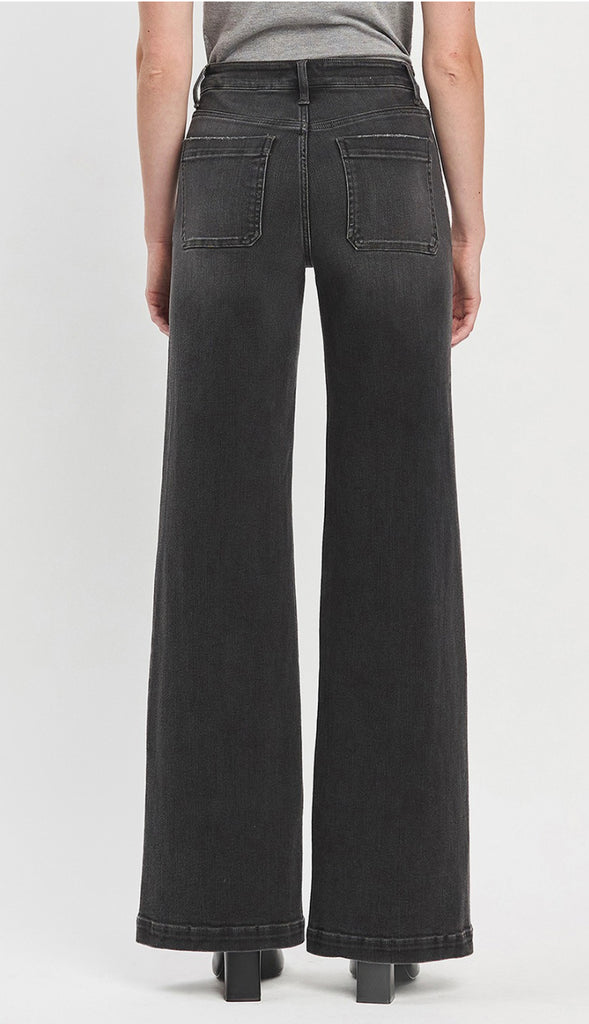 Vervet Engross High Rise Patch Pocket Wide Trouser Jeans- Faded Black