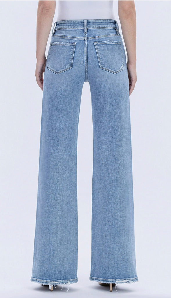 Vervet Hearten High Rise Full Length Wide Jeans- Light Wash