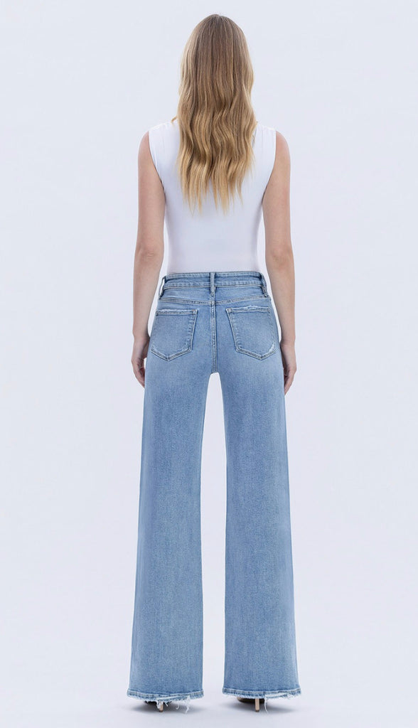 Vervet Hearten High Rise Full Length Wide Jeans- Light Wash