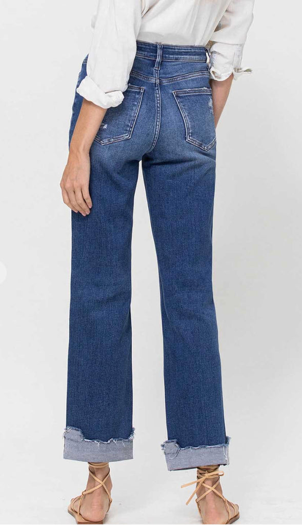 Vervet Jodie Super High Rise Cuffed Ankle 90's Dad Jeans- Dark Wash