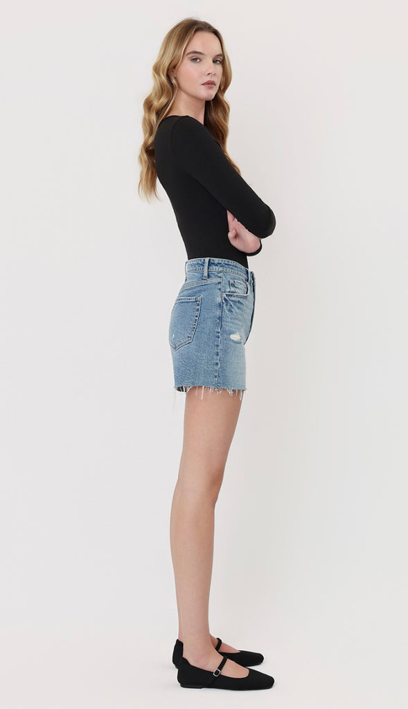 Vervet Super High Rise Live Wire Denim Shorts- Medium Wash