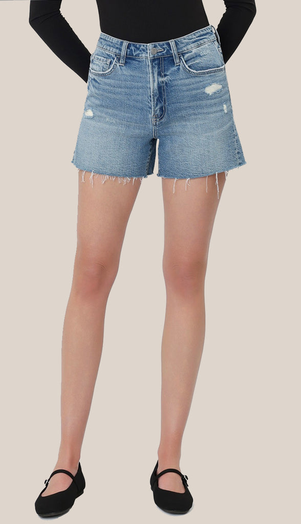 Vervet Super High Rise Live Wire Denim Shorts- Medium Wash