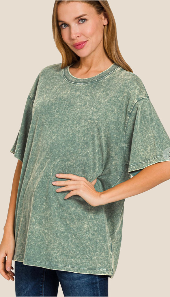Vivi Washed Oversized Top- Red