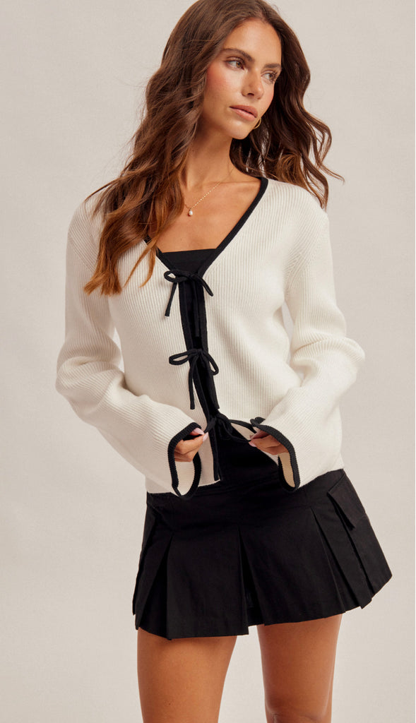 Isabella Tie Front Cardigan- Cream