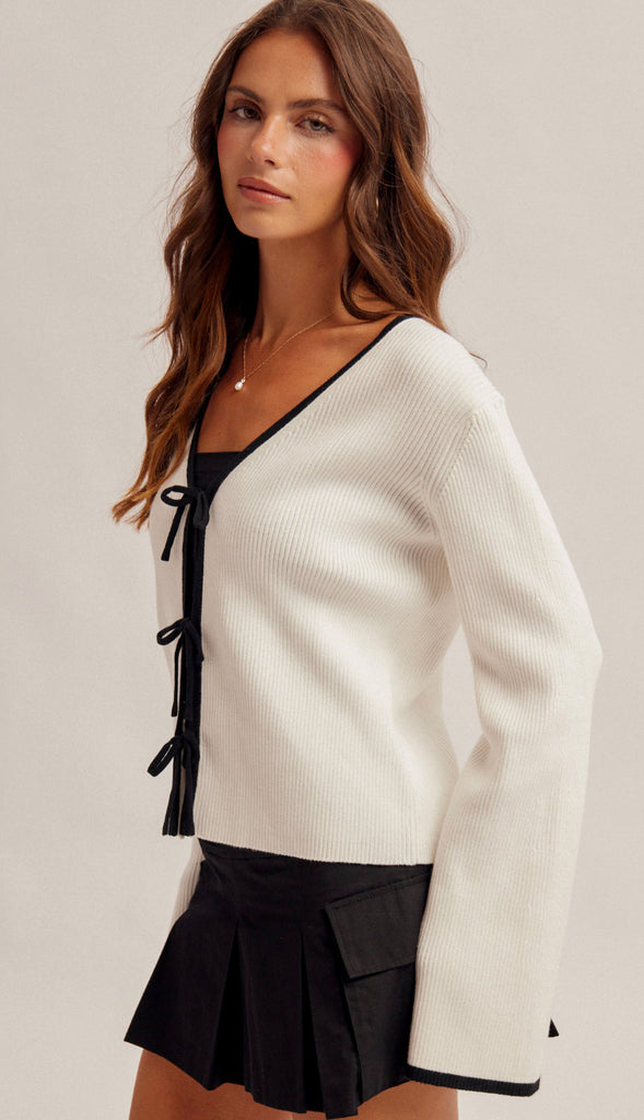 Isabella Tie Front Cardigan- Cream