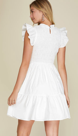 Meant To Be Ruffle Sleeve Smock Dress- Off White