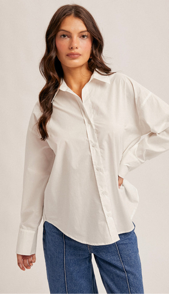 Oversized Button Down Poplin Shirt- White