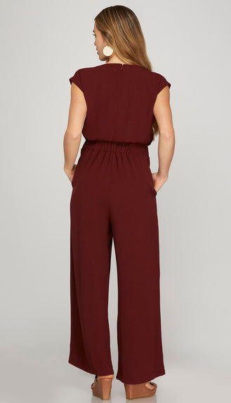 Zoe Elastic Waist Jumpsuit- Wine