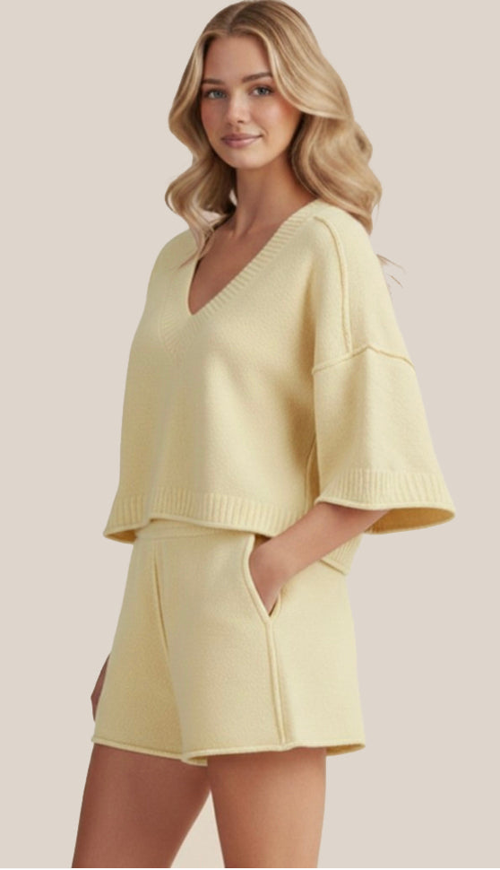 Lemon Drop Cozy Loose Fit Soft Knit Set- Soft Lemon