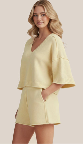 Lemon Drop Cozy Loose Fit Soft Knit Set- Soft Lemon