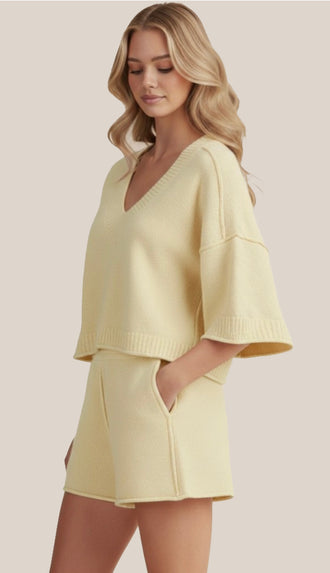 Lemon Drop Cozy Loose Fit Soft Knit Set- Soft Lemon