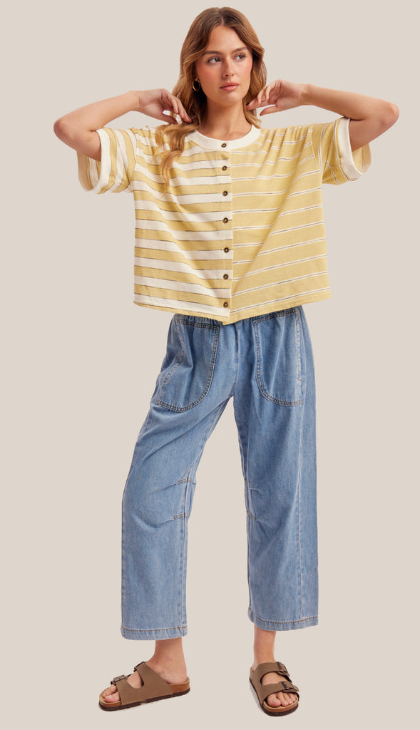 Goldie Button Front Cardi Tee- Matcha Latte