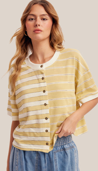 Goldie Button Front Cardi Tee- Matcha Latte