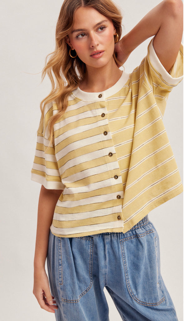 Goldie Button Front Cardi Tee- Matcha Latte