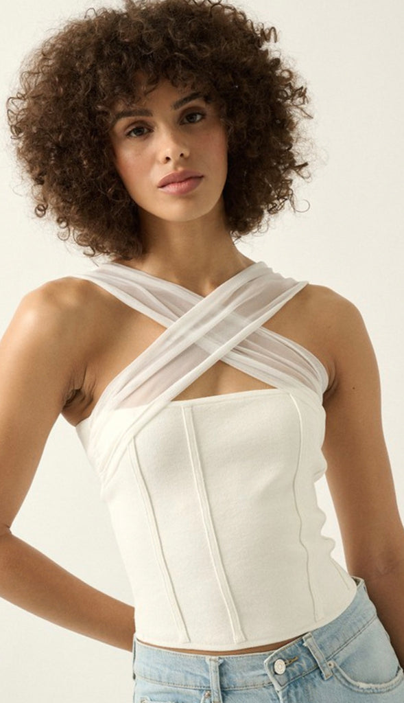 Piper Chiffon Cross Front Top- Off White