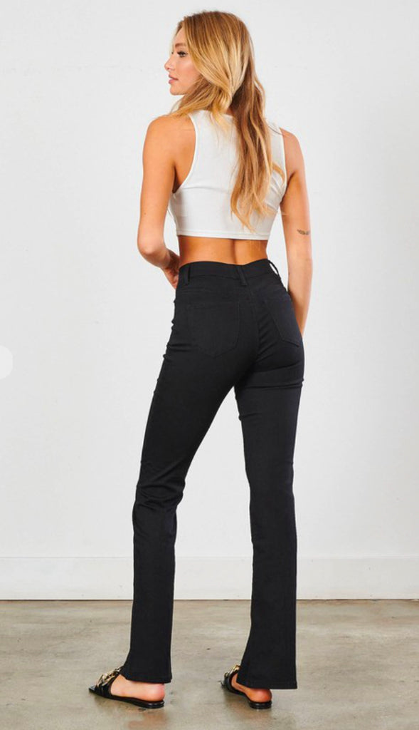 High Rise Front Slit Bootcut Pants- Black